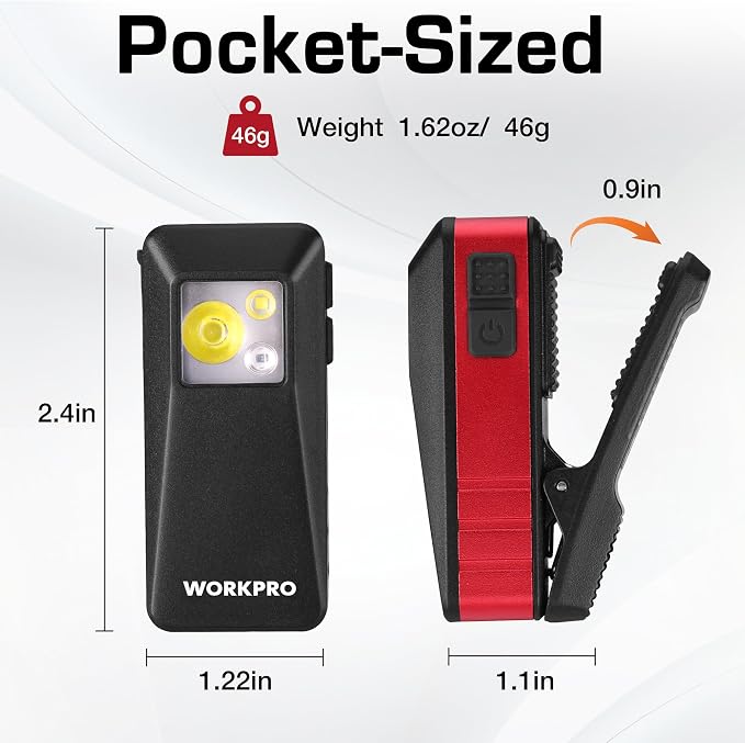 WORKPRO EDC Flashlight Clip-on Light, 500 Lumens Rechargeable Flashlight - Image 6