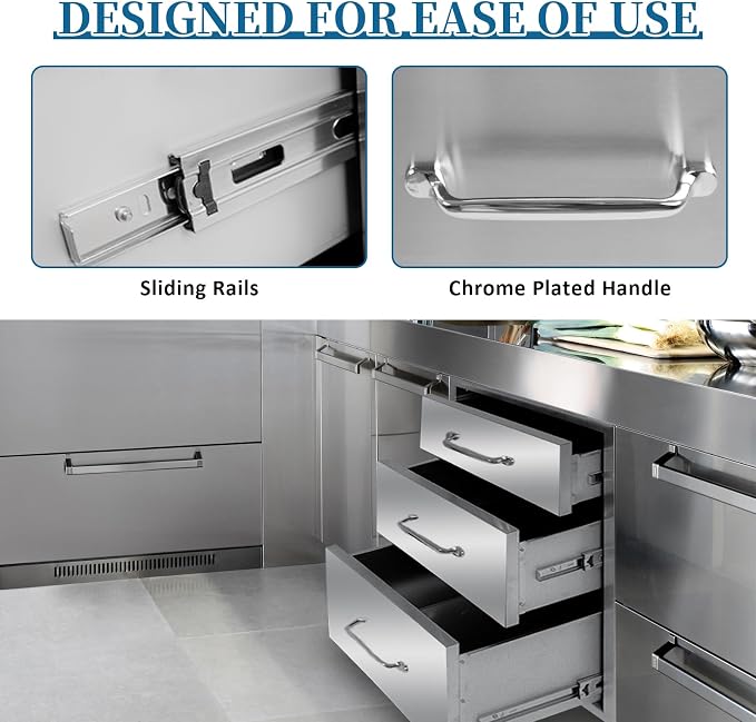 Outdoor Kitchen Drawers 18"Wx21"Hx23"D Flush Mount Access 3-Drawer BBQ - Image 4