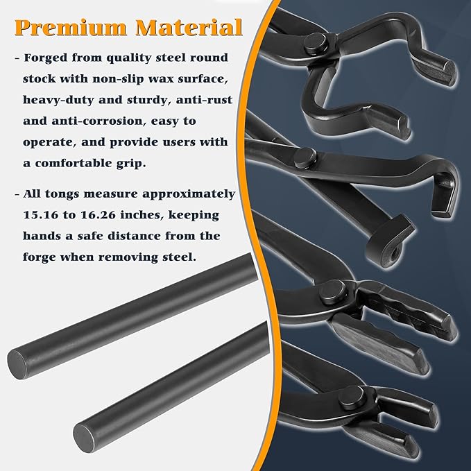 Knife Making Tongs Set, V-Bit Blade Tongs, 4-Piece, Black Steel