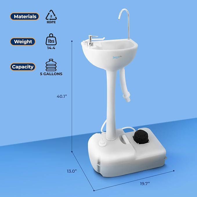 SereneLife Portable Hand Washing Station, 100+ Hand Washes, Hands-Free Foot Pump - Image 7