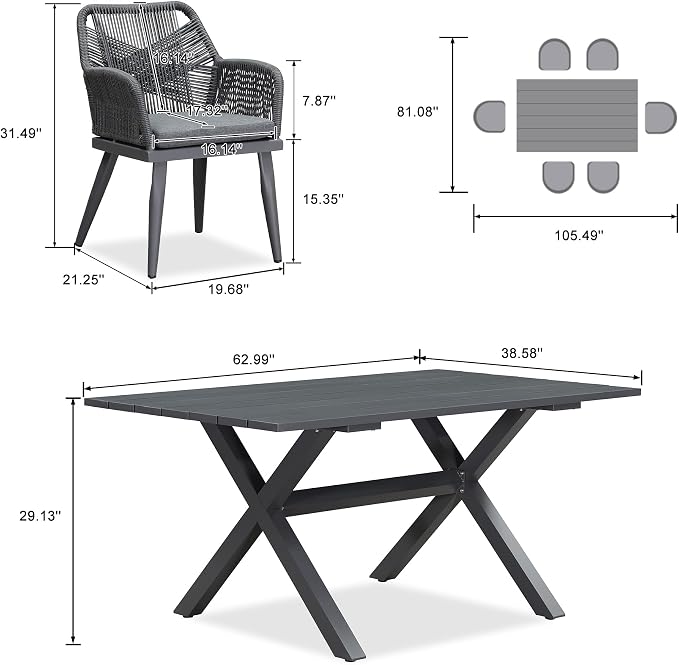 PURPLE LEAF 7 Pieces Outdoor Dining Set All-Weather PE Rattan Outdoor Patio - Image 7