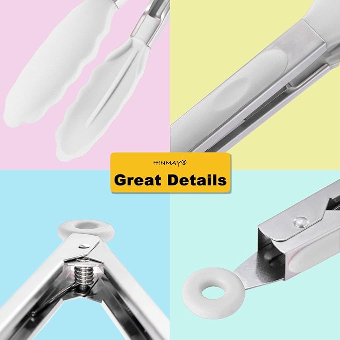 Tongs 3-Pack, 9-Inch Silicone Grilling Tongs with Ring-Pull Lock