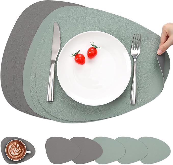 Myir JUN Placemats, Dual-Sided Placemats Waterproof Faux Leather Placemats Set by MyirJUN
