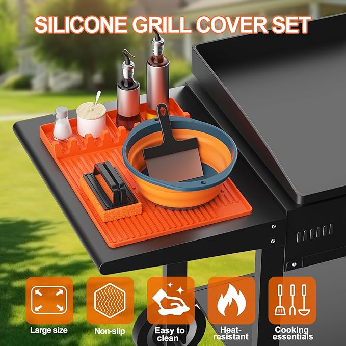 Silicone Grill Floor Mat Set for 36-Inch Griddle, Orange