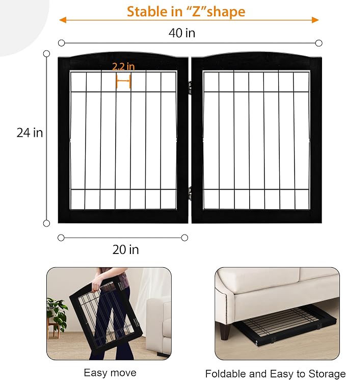 LZRS 2-Panel Freestanding Foldable Wood Dog Gate – Solid Wood & Steel Wire - Image 5