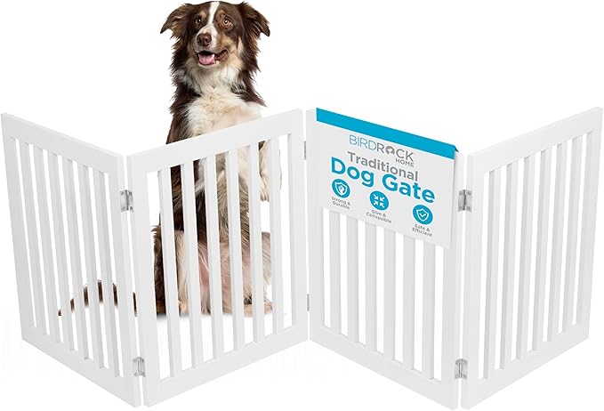 INTERNET'S BEST Dog Gate Indoor Freestanding Pet Barrier, Folding Wood Dog Fence by BIRDROCKHOME