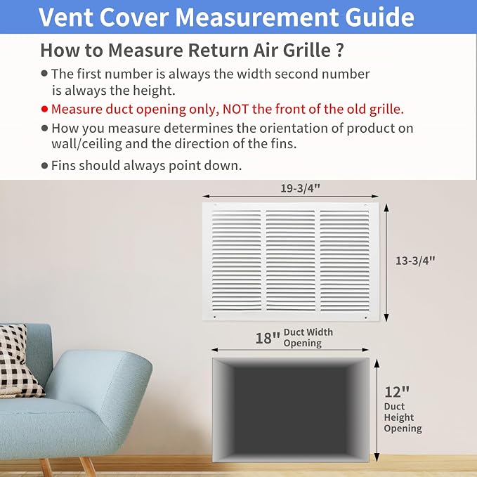 18"W x 12"H Steel Return Air Grille, Air Return Vent Cover - Image 5