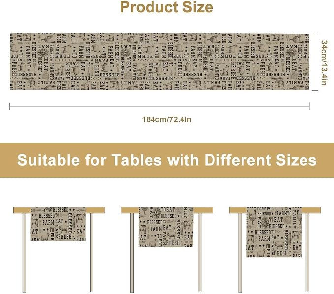 Farmhouse Animal Table Runner, Vintage Country Cow Chicken Sheep Pig Rustic - Image 8
