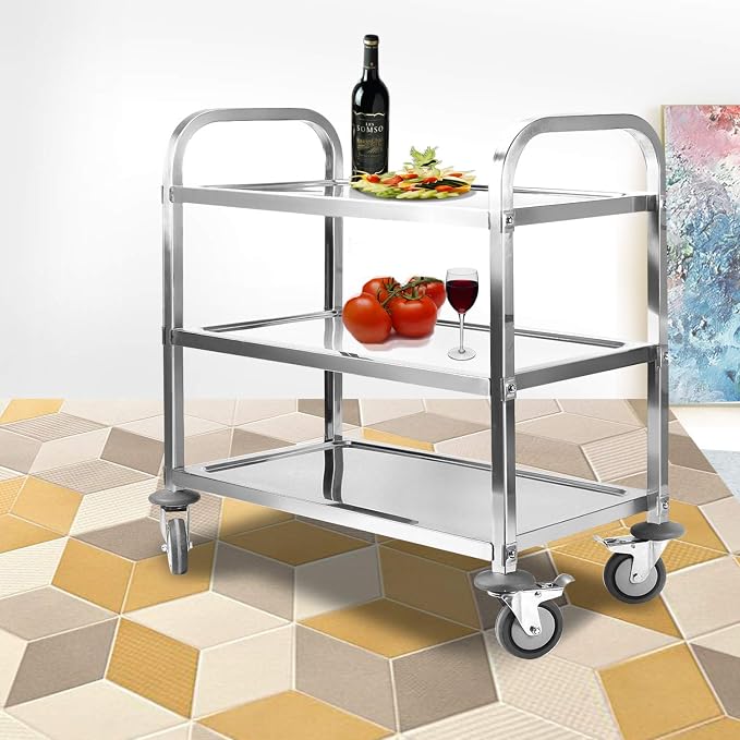 Nisorpa 3 Tier Stainless Steel Utility Cart L37.4 x W19.68 x H37.4 Inch Kitchen - Image 9