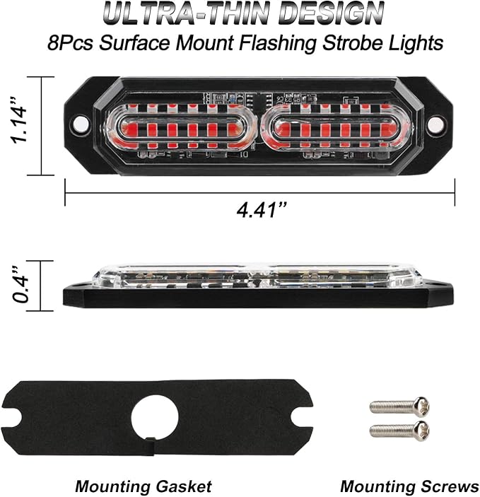 ASPL 8pcs Sync Feature Ultra Slim 12-LED Surface Mount Flashing Strobe Lights - Image 5