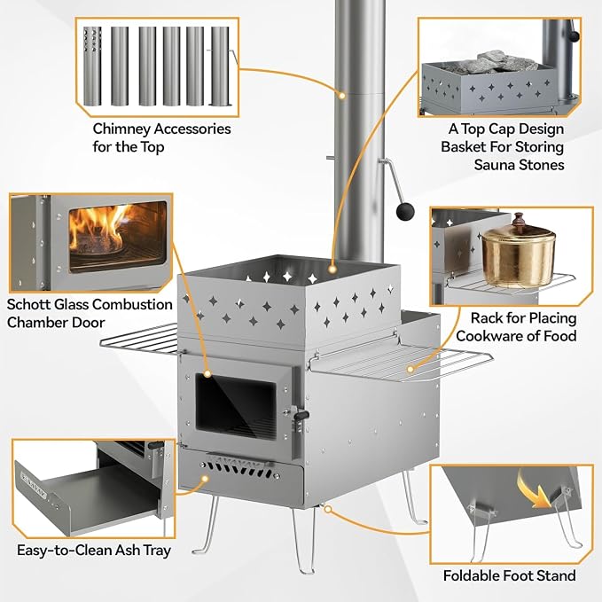 Sauna Hot Tent Stove, Portable Wood Burning Stove - Image 5