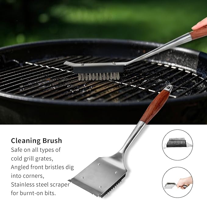 Barbecue Tool Set, 4-Piece Stainless Steel with Rosewood Handles