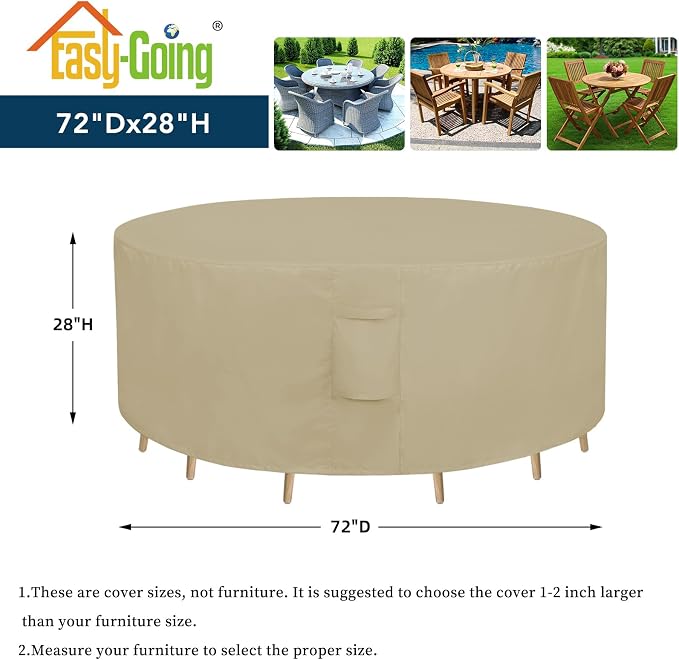 Easy-Going Round Patio Furniture Cover Waterproof Outdoor Dining Table and - Image 2