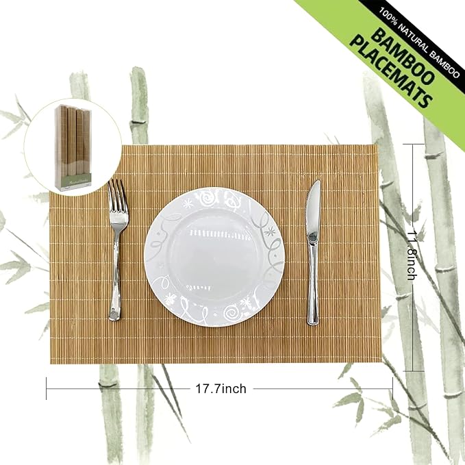 ANDSTAR Set of 2 Pcs Bamboo Placemats Sushi Rolling Mat Japanese Style Natural - Image 2