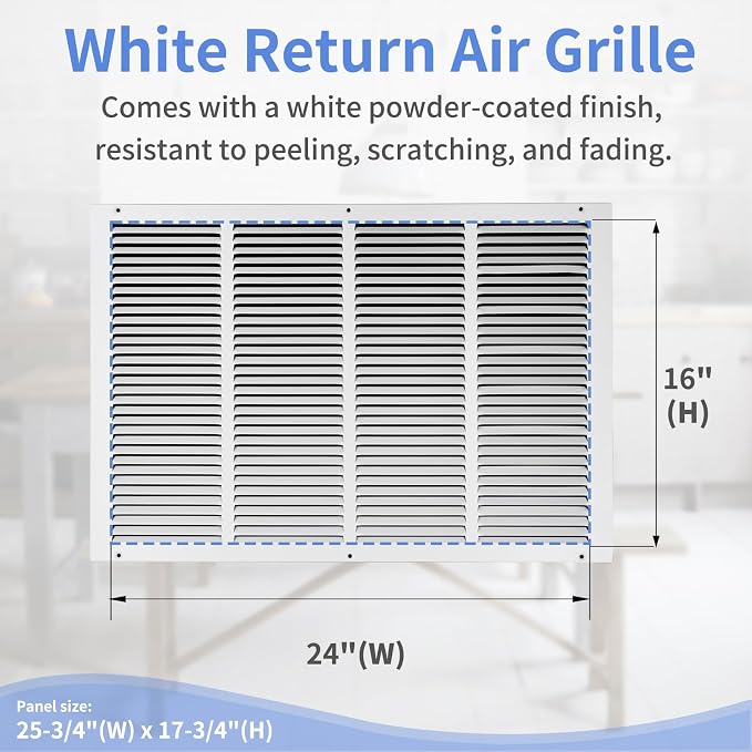 24"W x 16"H Steel Return Air Grille, Air Return Vent Cover - Image 3