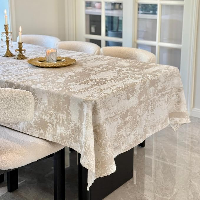 Beige Rectangle Tablecloth, Jacquard Spillproof Waterproof Table Cloth by ZIWUROAD