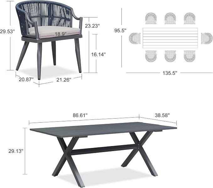PURPLE LEAF 9 Pieces Outdoor Dining Set All Weather Wicker Patio Dining Set - Image 9