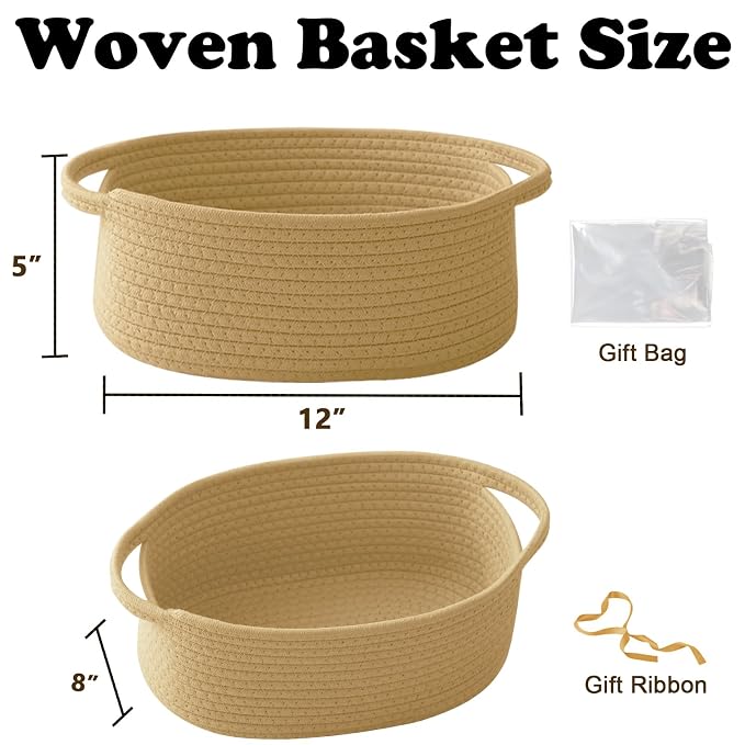 Gift Basket with Gift Bag and Ribbons, Small Rope Woven Shelf Storage, Baskets - Image 2