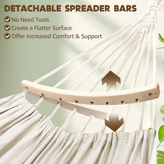 Hammock in Natural White Cotton with Pole, 106 x 59 Inches