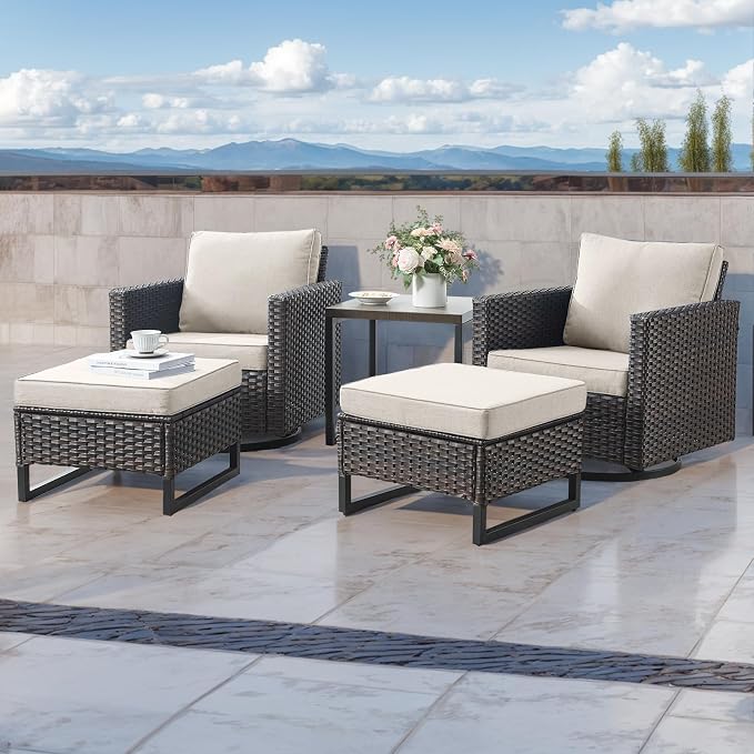 HUMMUH Outdoor Ottomans for Patio Set of 2 PE Wicker Outdoor Footstool - Image 4