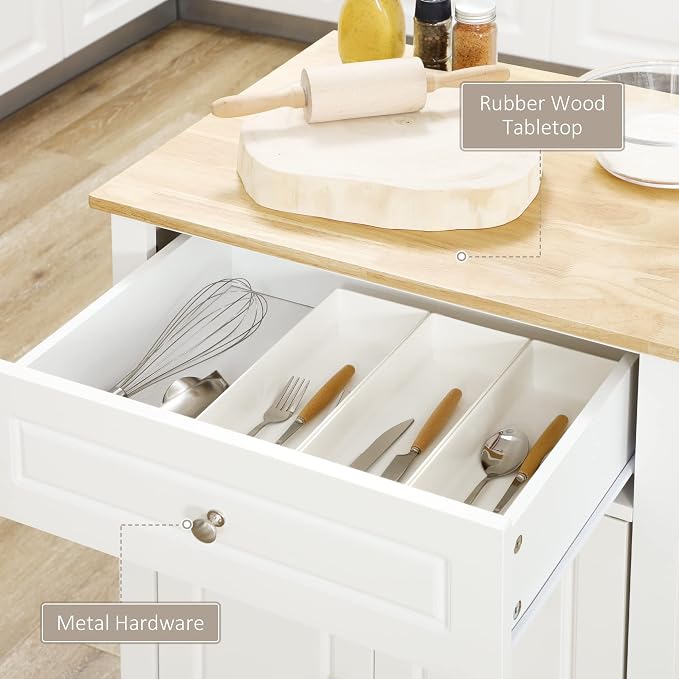 HOMCOM Rolling Kitchen Island Cart, Portable Serving Trolley Table - Image 5