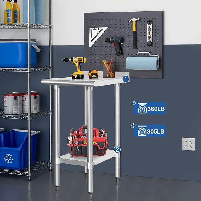 HARDURA Stainless Steel Commercial Work Table Prep Work Metal Table 24×18 Inches - Image 3