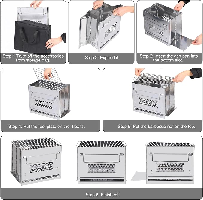 REDCAMP Wood Burning Folding Camp Stove Stainless Steel Grill, Rectangle Style - Image 9
