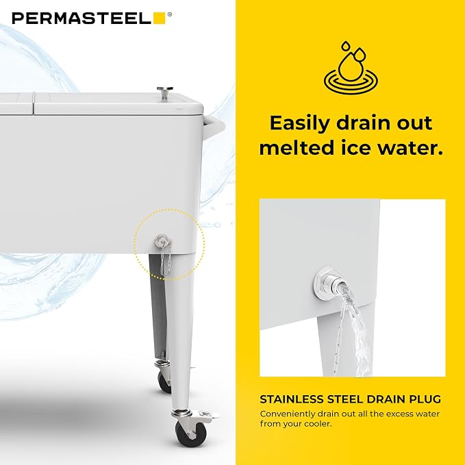 Permasteel 80 Quart Party Cooler, Rolling Ice Chest - Image 7