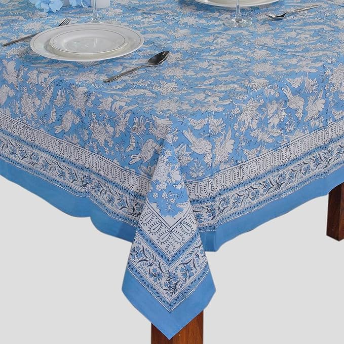 CPC Blue Sapphire 80X120 Inch Rectangle Tablecloth Cotton Indian Block Print - Image 3