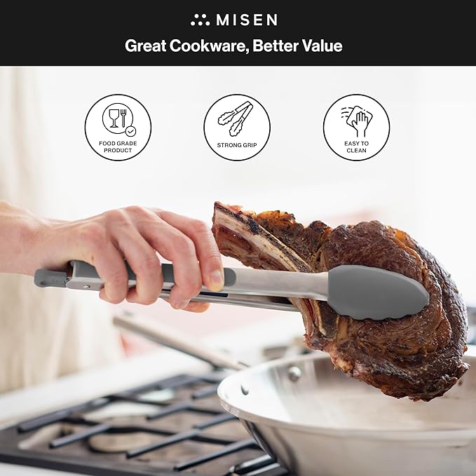 Tongs, 13-Inch Silicone-Tipped with Scalloped Edges, Gray