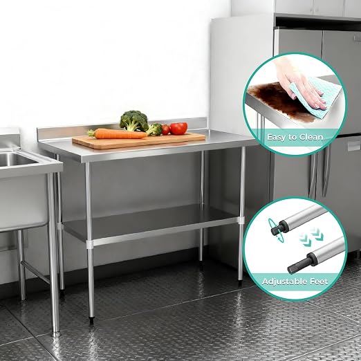 Stainless Steel Work Table 24 x 48 Inch, NSF Commercial Prep Table - Image 6