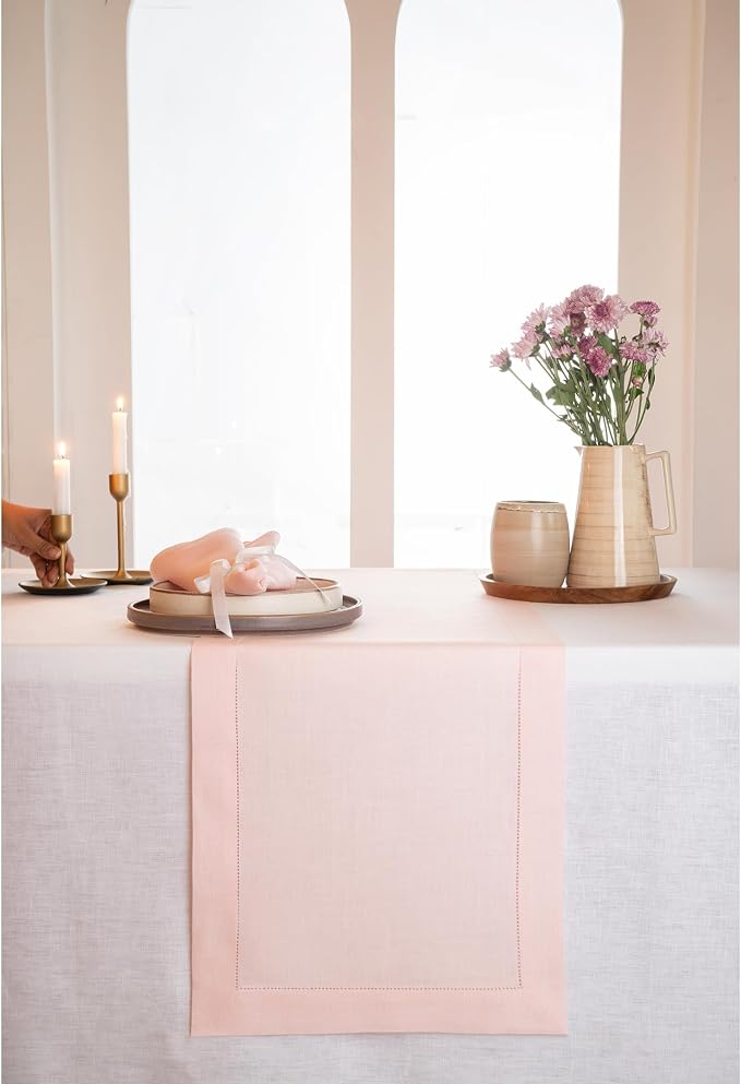 D'Moksha Homes Linen Pastel Pink Table Runner 108 Inches Long - Image 2