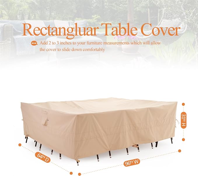 WJ-X3 Rectangle 96 Inches Patio Furniture Cover, Heavy Duty Outside Table Cover - Image 7