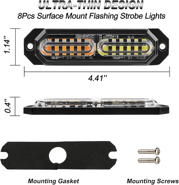 ASPL 8pcs Sync Feature Ultra Slim 12-LED Surface Mount Flashing Strobe Lights - Image 5