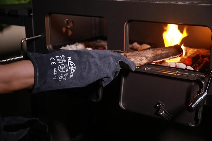 RAPICCA Fireplace Gloves Fire Heat Resistant: Grey 16IN 662℉- Fireproof Leather - Image 2
