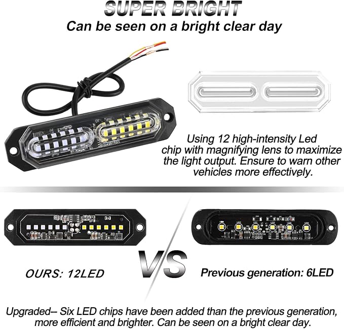 ASPL 8pcs Sync Feature Ultra Slim 12-LED Surface Mount Flashing Strobe Lights - Image 2