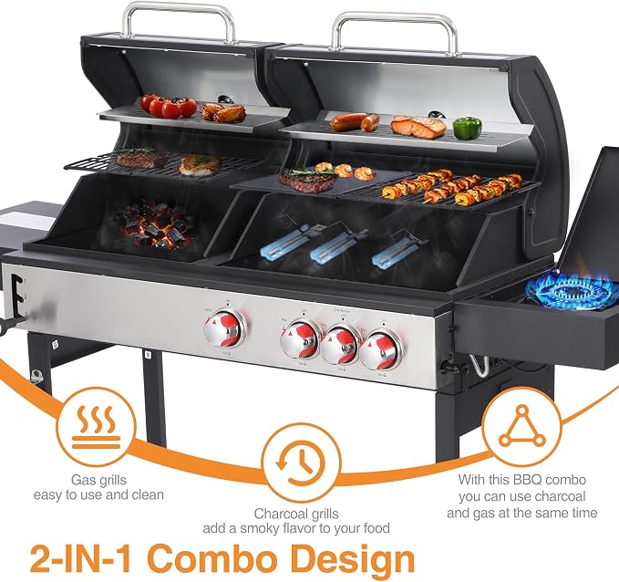 Propane Gas and Charcoal Grill Combo | Griddle Grill - Image 4
