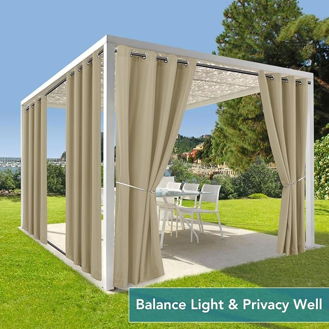 HolidayIdeas Outdoor Curtains for Patio Waterproof 4 Panels-Windproof - Image 5