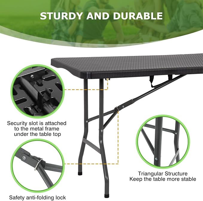 BestOffice Outdoor Folding Camping Table Plastic Table Portable Square Height - Image 4