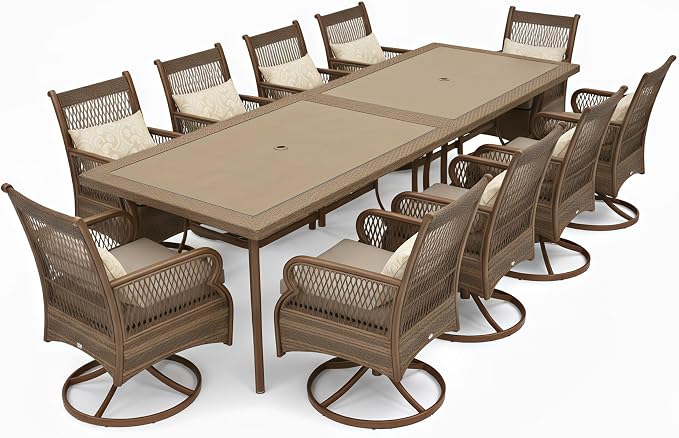 PURPLE LEAF Outdoor Dining Set for 10 All Weather Wicker Patio Dining Set by Unknown