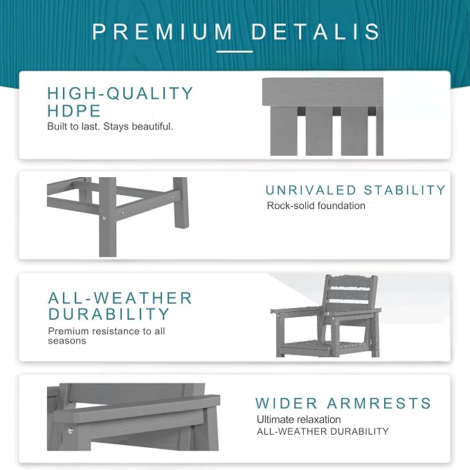 7 Piece Patio Dining Set with 11ft Patio Umbrella, 7 Gray Outdoor HDPE Dining - Image 6