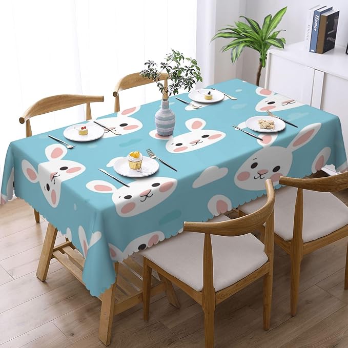 Rectangle Table Cloth Funny Rabbits Waterproof Tablecloth 54 x 72 in Washable - Image 2