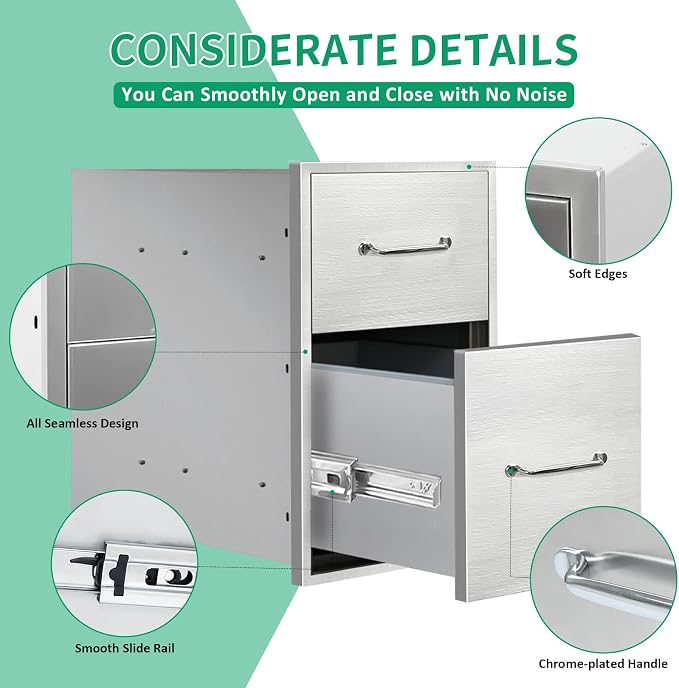 Outdoor Kitchen Drawers 14" W x 21" H x 21" D Stainless Steel Double Drawers - Image 4