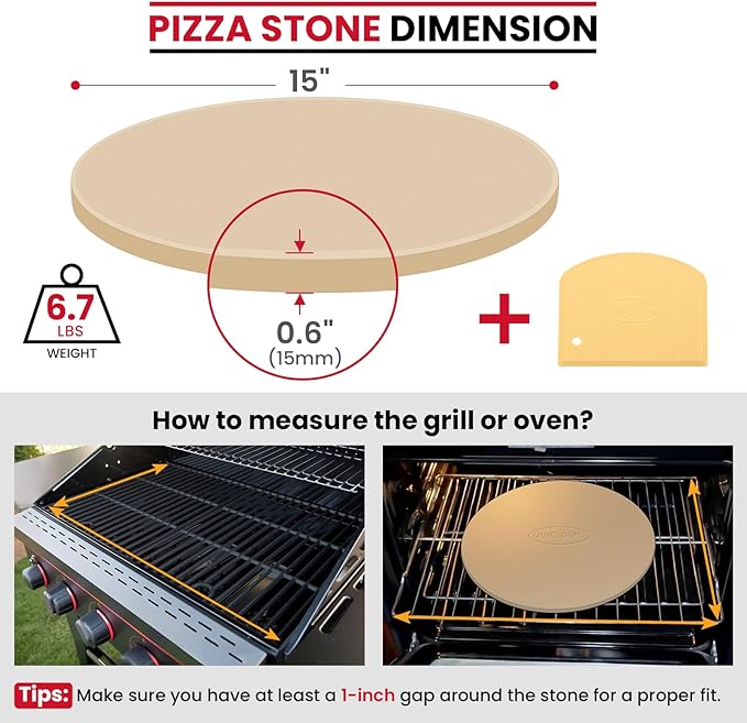 Unicook Pizza Stone for Grill Oven, 15 Inch Round Baking Stone, Heavy Duty - Image 2