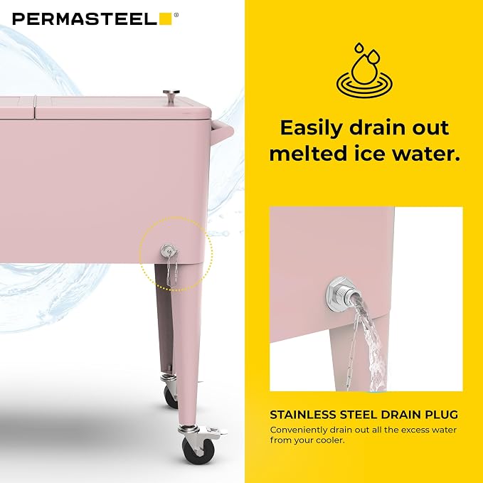Permasteel 80 Quart Party Cooler, Rolling Ice Chest - Image 6