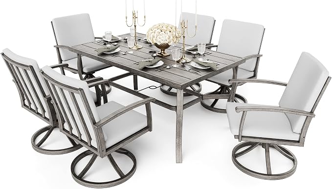 HAPPATIO 7 Piece Patio Swivel Dining Set, Aluminum Outdoor Dining Set - Image 3