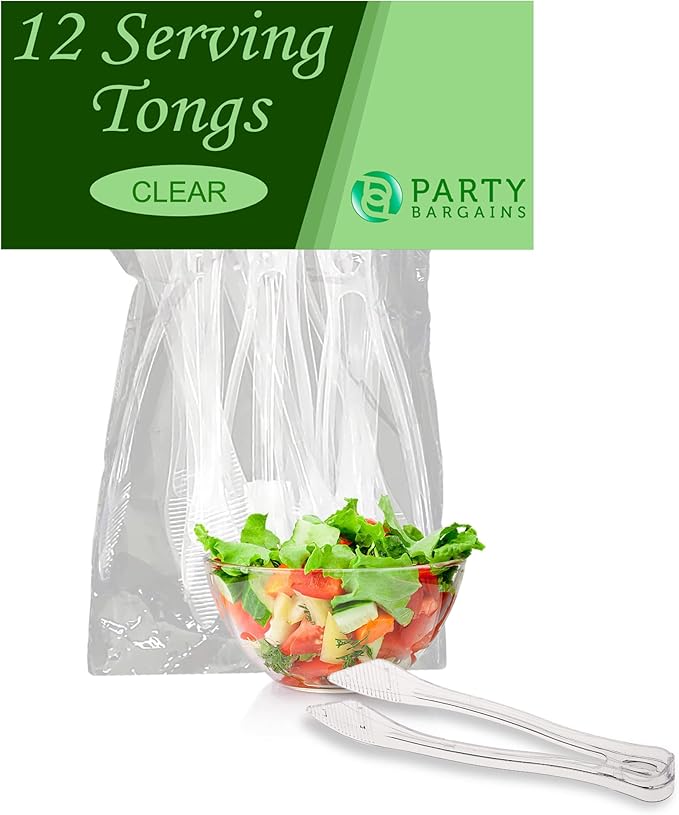 Plastic Serving Tongs, 8.5 Inch, Clear, Black or Silver
