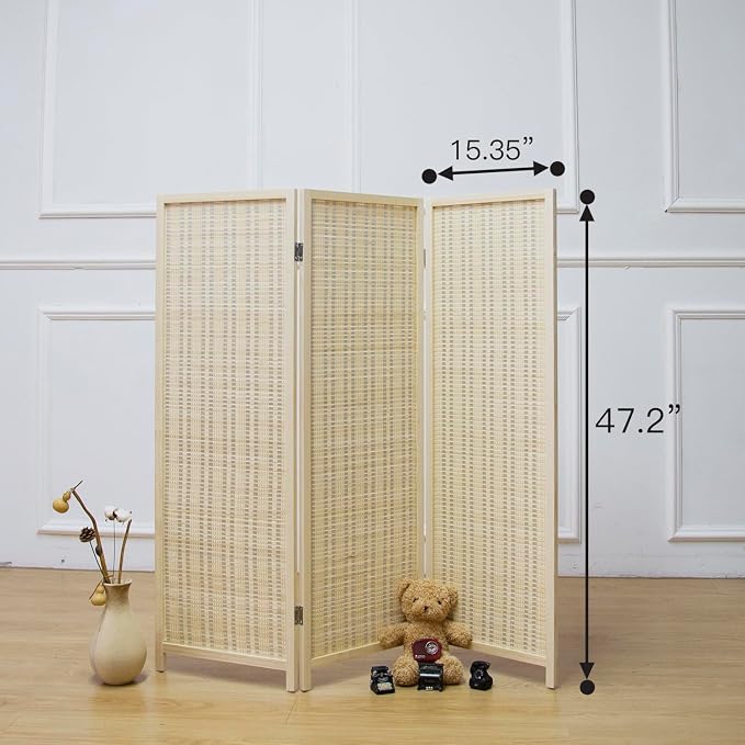 3 Panel Short Room Divider Screen, Small Bamboo Panel Divider - Image 5