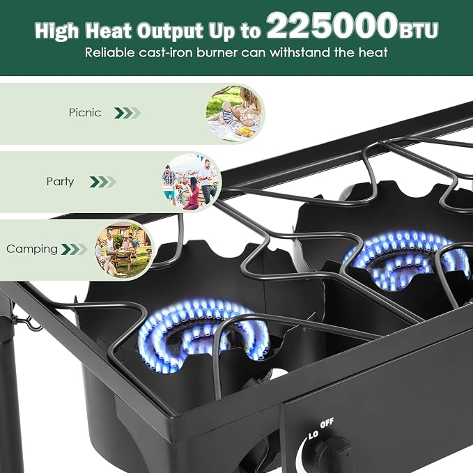 Goplus Outdoor Camping Stove, 3 Burner Propane Gas Cooker w/Detachable Legs & - Image 3