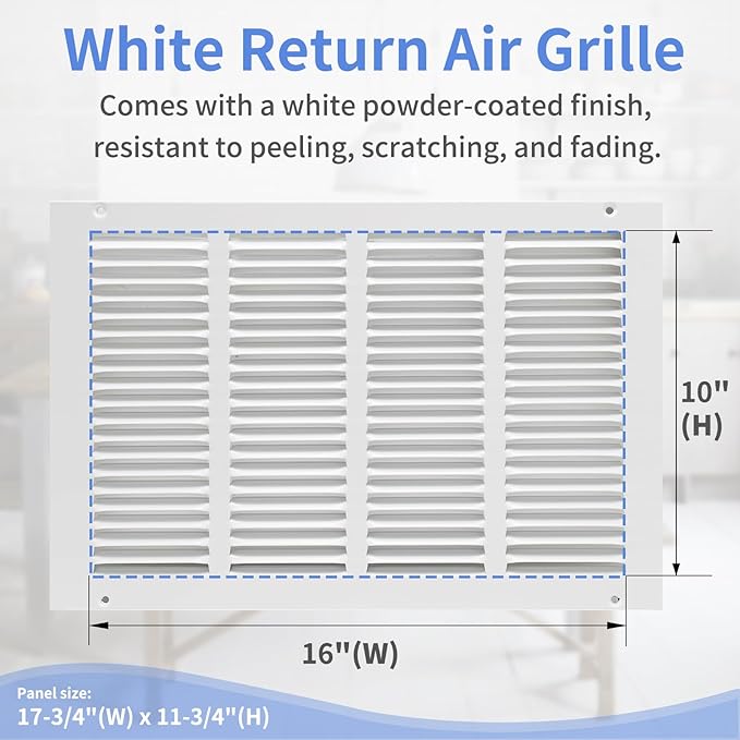 16"W x 10"H Steel Return Air Grille, Air Return Vent Cover - Image 3